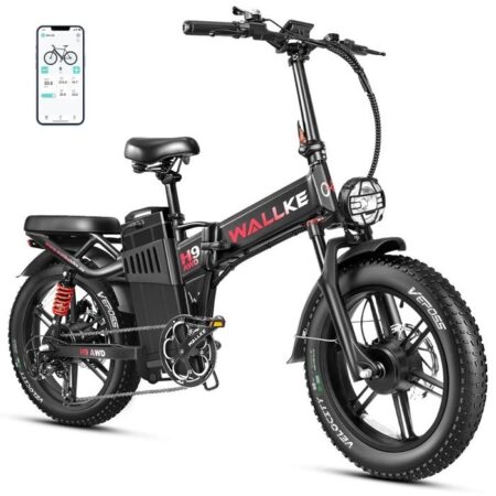 Vélo électrique pliable Wallke H9 AWD 2000W double moteur 48V 40AH batterie Samsung 20 pouces VTT Fat Bike Shimano 7 vitesses-Noir
