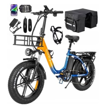 Vélo électrique (pliant) Ridstar MN20 Puissance moteur 1000W Batterie 48V15AH Shimano 7 vitesses Pneus tout terrain 20" Bleu Orange