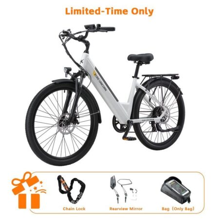 Vélo électrique PURE UNICORN U2, moteur 750 W, batterie 48 V 12,8 Ah, 7 vitesses, autonomie de 60 km - Blanc