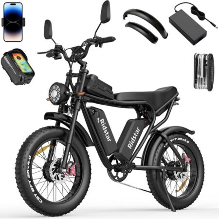 Vélo Électrique-20"*4.0 pneus tout terrain-Moteur 2000W-Batterie Amovible 52V/40Ah-Autonomie 80-120km-Shimano 7 vitesses-Noir