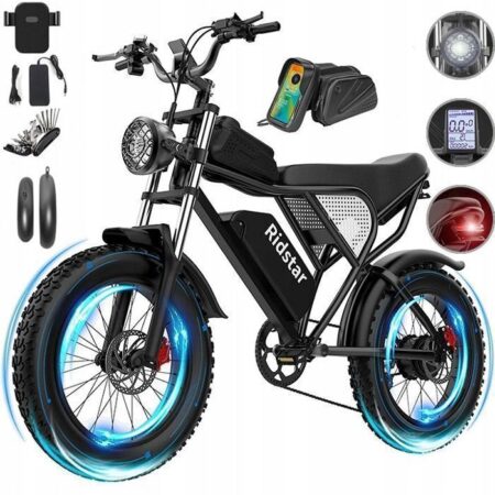 VTT Vélo électrique Ridstar Q20 moteur 1000W (crête 1500W) 48V20AH 60-80km 50km/h Shimano 7 vitesses pneu tout-terrain 20"*4.0 Noir