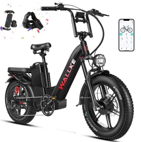 Vélo électrique Wallke H7 AWD 2000W double moteur Bike à enjambement 60AH batterie Samsung 20 pouces VTT Shimano 7 vitesses-Noir