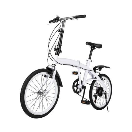 Vélo Pliant de 20 Pouces - Blanc - Vélo Pliant à 6 Vitesses - Vélo Pliant à Vitesse Variable - Vélo Pliant pour Adultes et Enfants