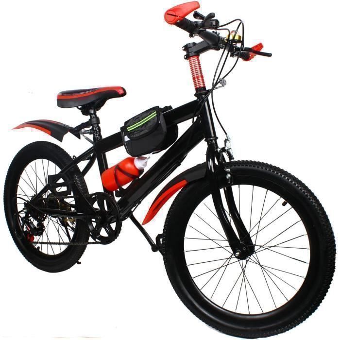 Vélo pour Enfants 20 Pouces - VTT 20" Rouge - OUKANING - Vélo de Montagne pour Enfants - VTT à 7 Vitesses - Vélo en Acier au