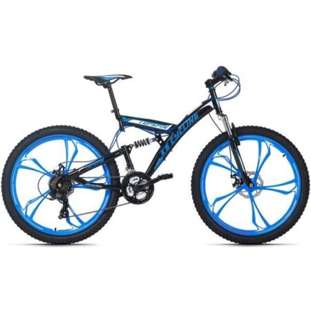 VTT Tout Suspendu - KS Cycling - Topspin - Noir-Bleu - Taille 46 cm - Pour Chemins et Sentiers
