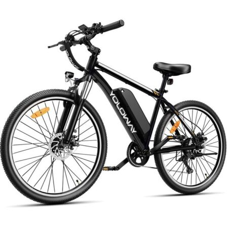 YOLOWAY Vélo électrique VTT Noir 27.5”, Moteur 519W, Batterie Amovible 36V/12.5Ah, Shimano 7 Vitesses -Ville E-Bike, portée 90km