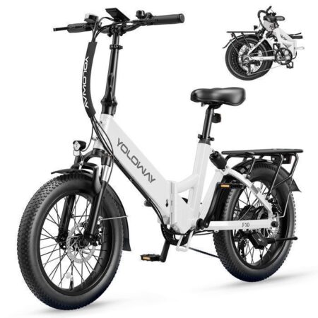 Vélo Électrique VAE YOLOWAY 20"Blanc-Batterie amovible 36V/12.5AH-Moteur 520W-Shimano 7 Vitesses-VTT Ville E-Bike-Autonomie 50-90km