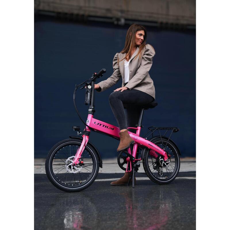 Vélo électrique pliant LITTIUM IBIZA RAINBOW Rose 10,4 AH – Image 3