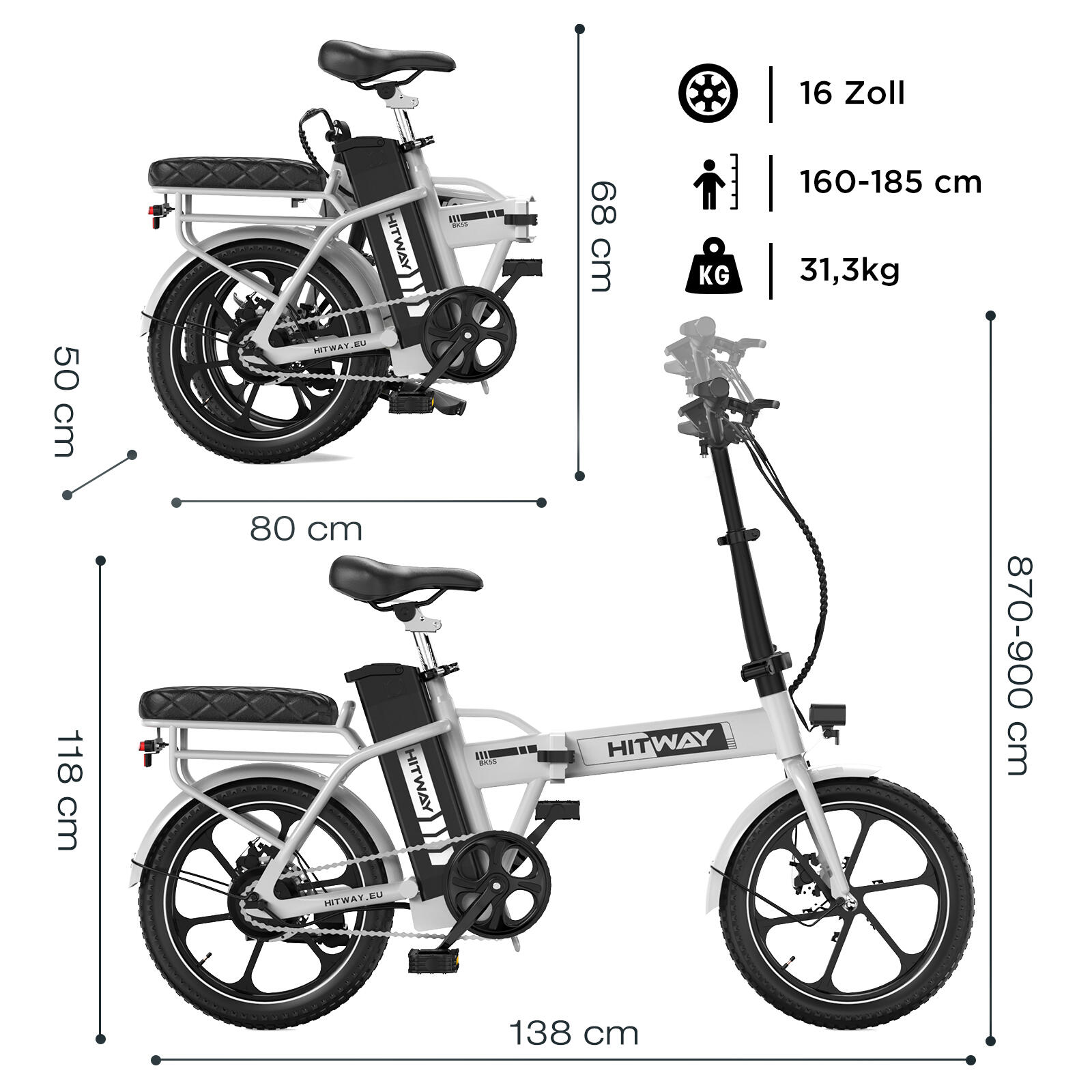 Vélo électrique pliant 16" 13ah 100km BK5 APP – Image 5