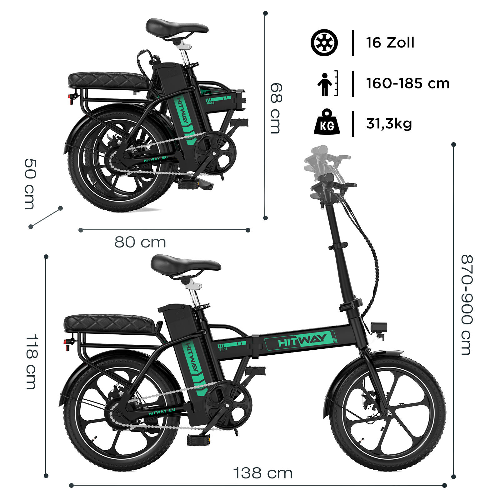 Vélo électrique pliant 16" 13ah 100km BK5 APP – Image 5