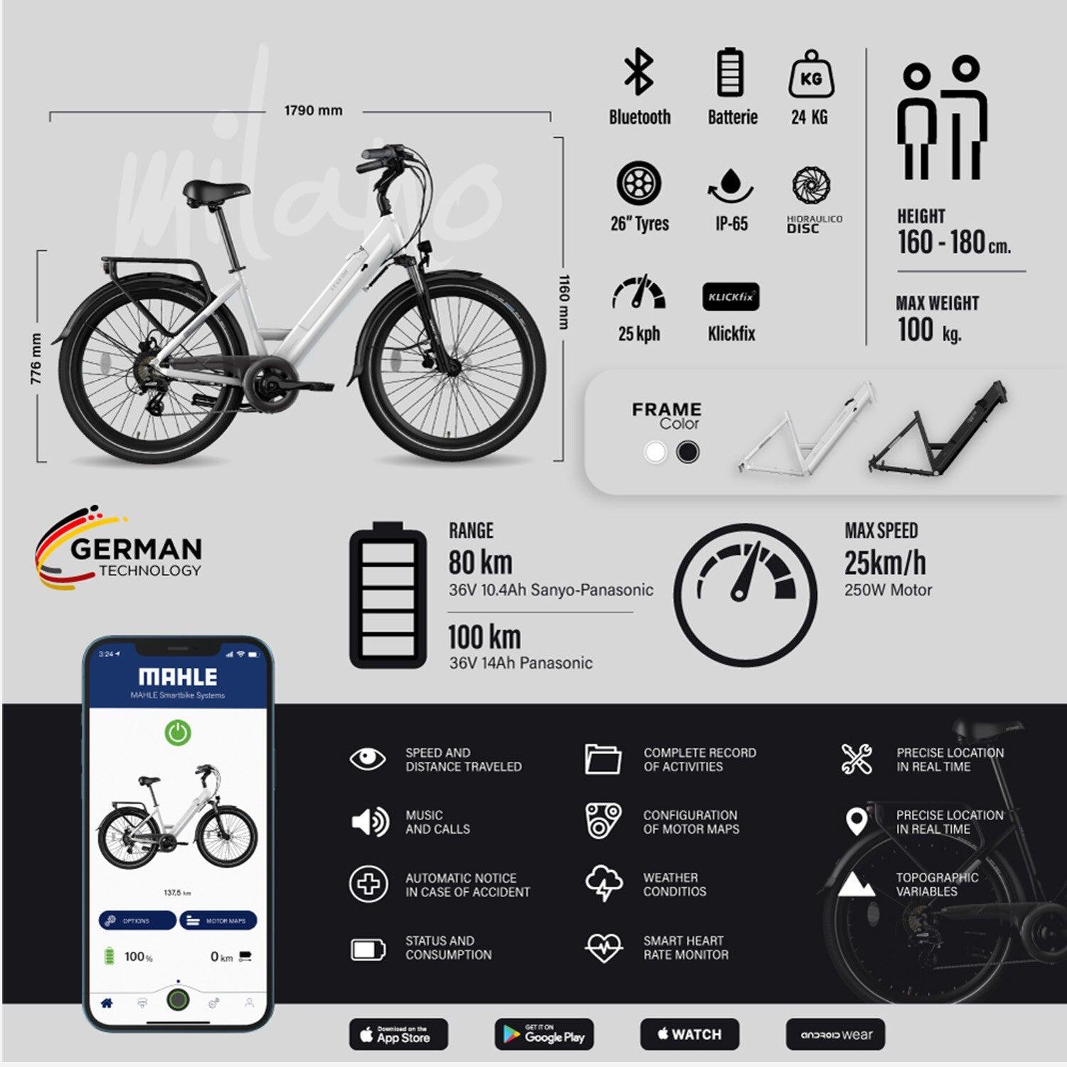 Vélo de Ville Électrique 26" Smartbike - Legend Milano 14Ah Blanc – Image 5