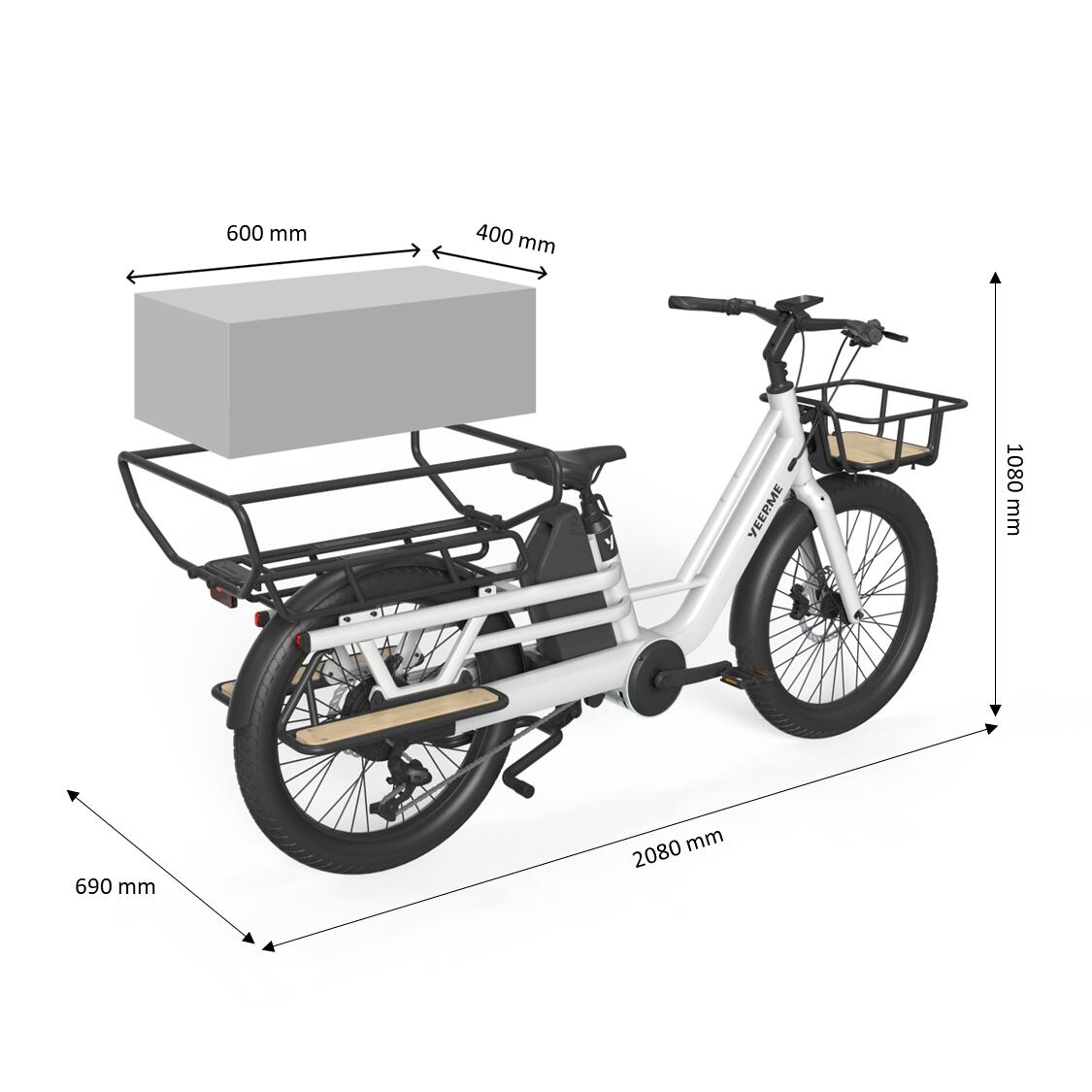 Vélo Cargo LongTail électrique YEEP.ME DAY CARGO 2 LR - Blanc 150Km Moteur 75Nm – Image 3