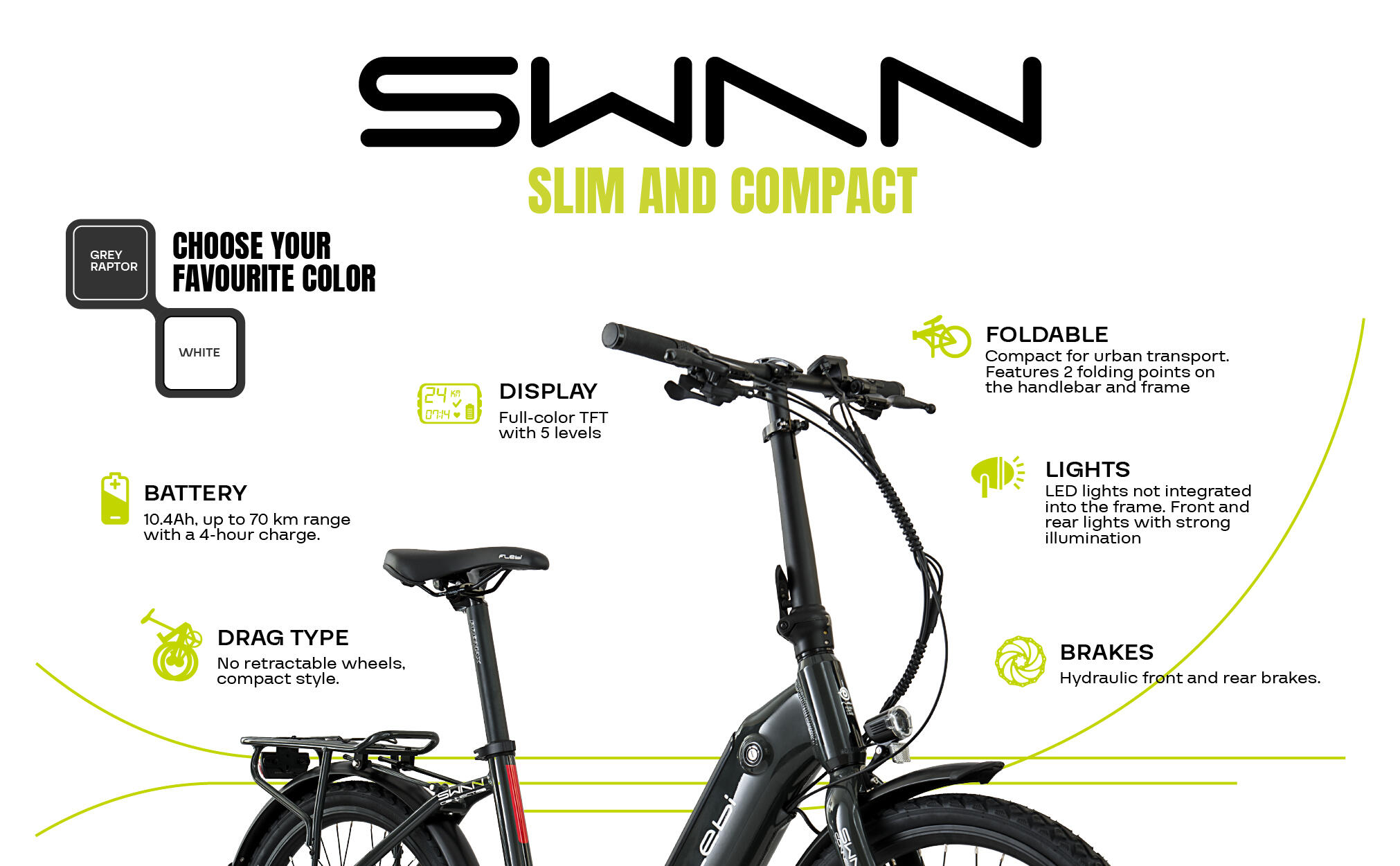 Vélo de ville électrique pliant Swan 24" white | Autonomie 70km, Batterie 10.4Ah – Image 4