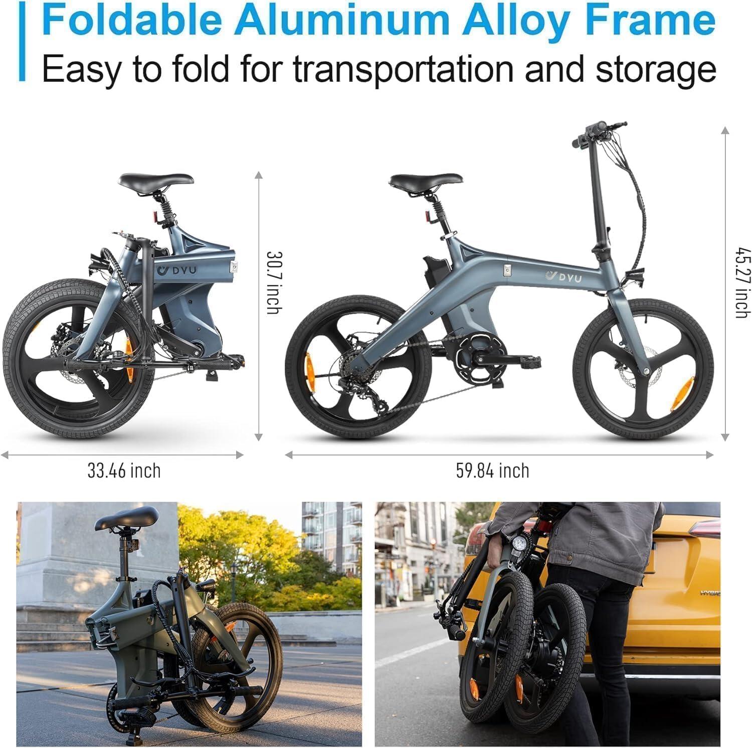 Vélo électrique urbain DYU T1, pneus 20", moteur 250 W, batterie 36 V 10 Ah – Image 2