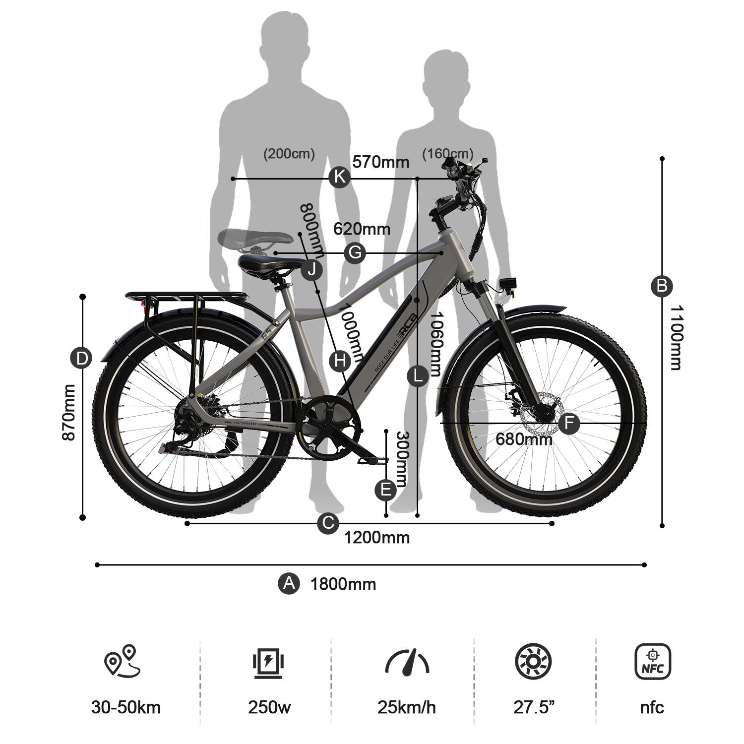 Vélo Electrique Adulte 27.5" E-Bike, APP, NFC, RCB-G5 – Image 2