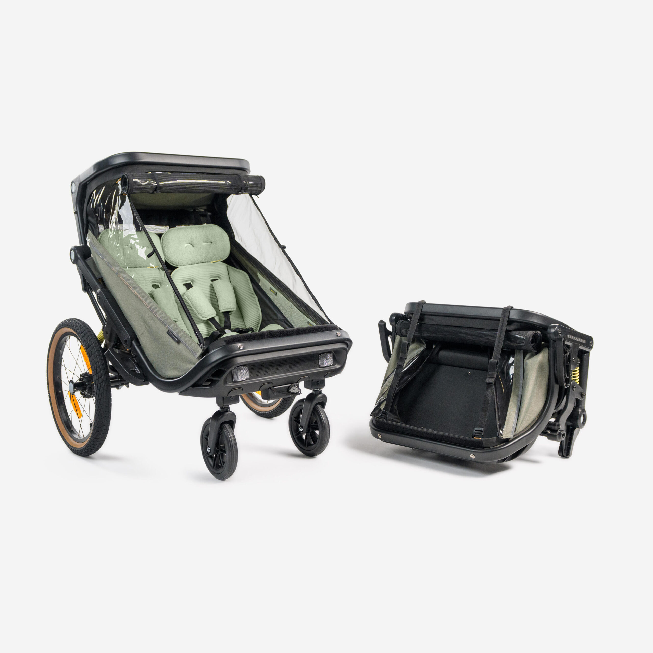 Remorque vélo enfant compacte pliante 2 places poussette, EXPL 900